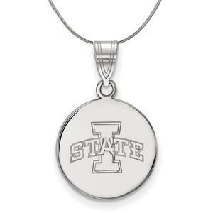 Sterling Silver Iowa State Medium Disc Pendant Necklace - 16 Inch